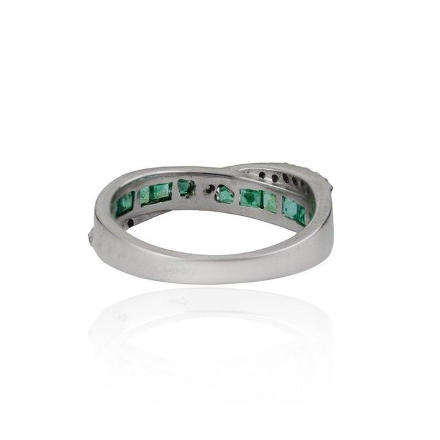 Art Deco Emerald and Diamond Infinity Twist Ring in Sterling Silver, Size 7.5 For Sale - Image 3 of 12
