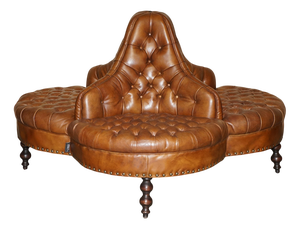 Brown Leather 4-Seater Chesterfield Tete a Tete Sofa