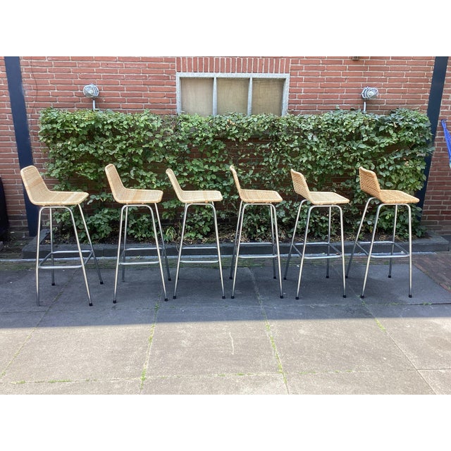 Mid-Century Modern Bar Stools attributed to Rohé Noordwolde, 1960s, Set of 6 For Sale - Image 3 of 8