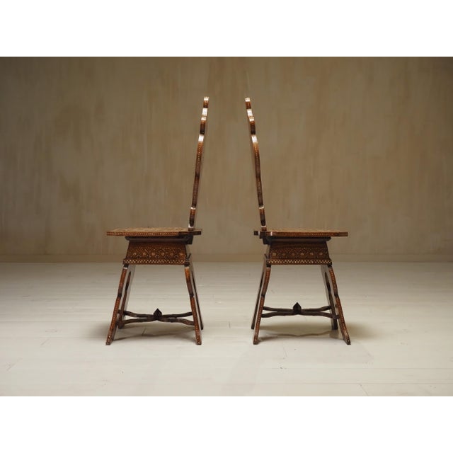 Antique North Italian Geometric Sgabello Hall Chairs, 1800s, Set of 2 For Sale - Image 6 of 13