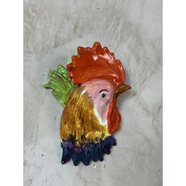 Ceramic Barbotine Rooster's Head Wall Vase, 1900s For Sale - Image 7 of 8