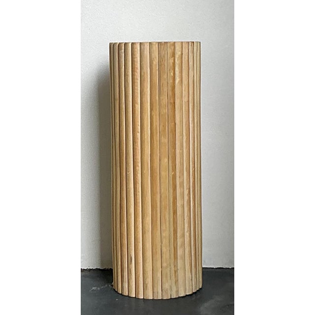 Late 20th Century Vintage Ribbed Wood and Rattan Small Pedestal For Sale - Image 5 of 15