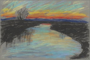 Vintage River Landscape Art Print by Zolo Palugyay – Colorful Sunrise Wall Art - 60" X 40"