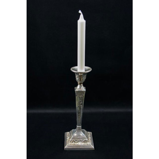 Early 20th Century Neo-Classical Adam Revival Silver-Plated Metal Candlesticks, Europe, Set of 2 For Sale - Image 5 of 13