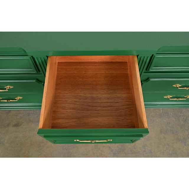 Green Thomasville French Regency Louis XVI Green Lacquered Dresser or Credenza, Newly Refinished For Sale - Image 8 of 13
