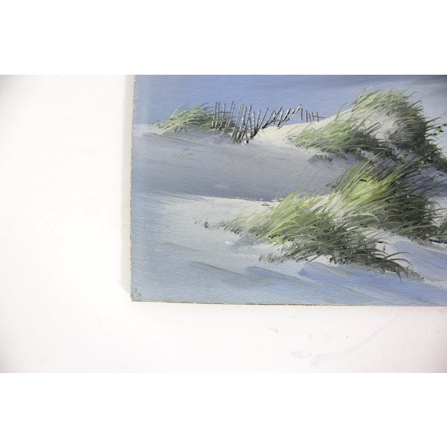 Cabin Vintage Oil Painting, Seascape Beach Scene, Unframed Muted, Natural Colours, Sand Dunes, Waves, Seagulls Pampas Grass, Beach House Decor Art For Sale - Image 3 of 9