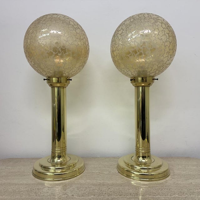 Large Vintage Globe Glass Table Lamps, 1970s, Set of 2 For Sale - Image 10 of 18