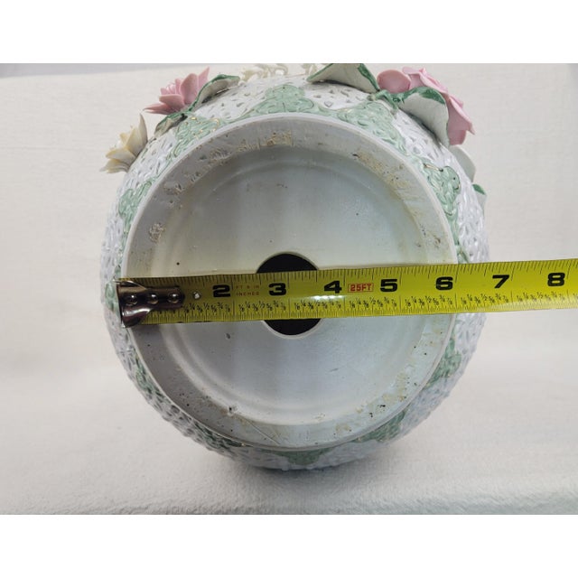 Vintage Large Porcelain Dragon Handle Reticulated Floral Vase Gold Gilt For Sale - Image 15 of 18