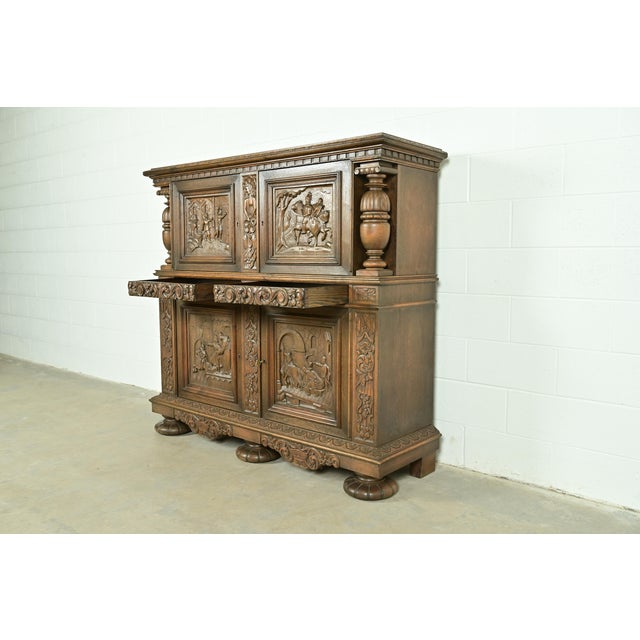 Antique Danish Renaissance Revival Carved Oak Bar Cabinet, Circa 1890s For Sale In South Bend - Image 6 of 16
