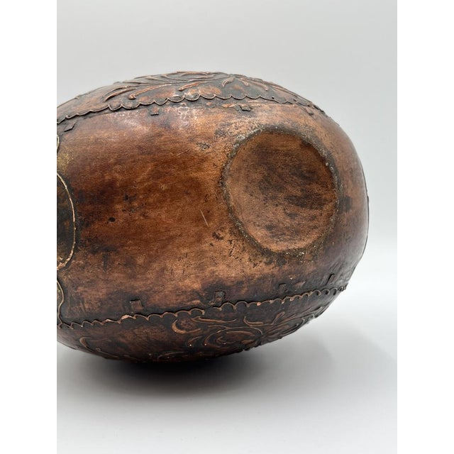 Antique Tibetan Copper Tin Vessel with Floral Pattern, 1920s For Sale - Image 10 of 11