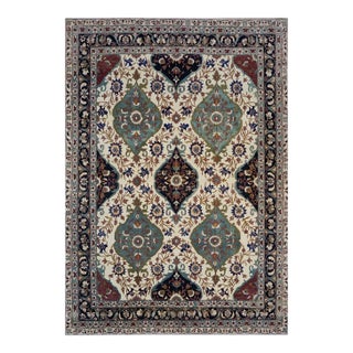 Persian Farahan Sarouk Wool 10x14 Ivory, Teal, Rust & Navy Handmade Area Rug #1143011 For Sale