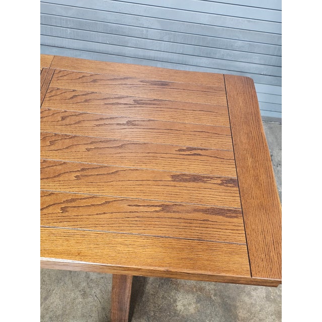 1990s Stickley Oak Mission Arts & Craft Style Dining Table W 2 Leaves For Sale - Image 12 of 16