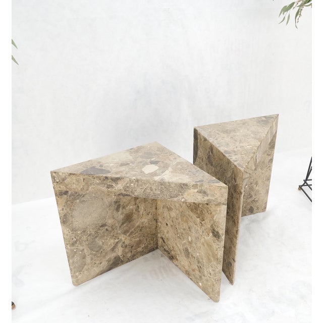 Pair Midcentury Marble Onyx Triangle Shape End Side Tables Night Stands Mint! For Sale - Image 13 of 13