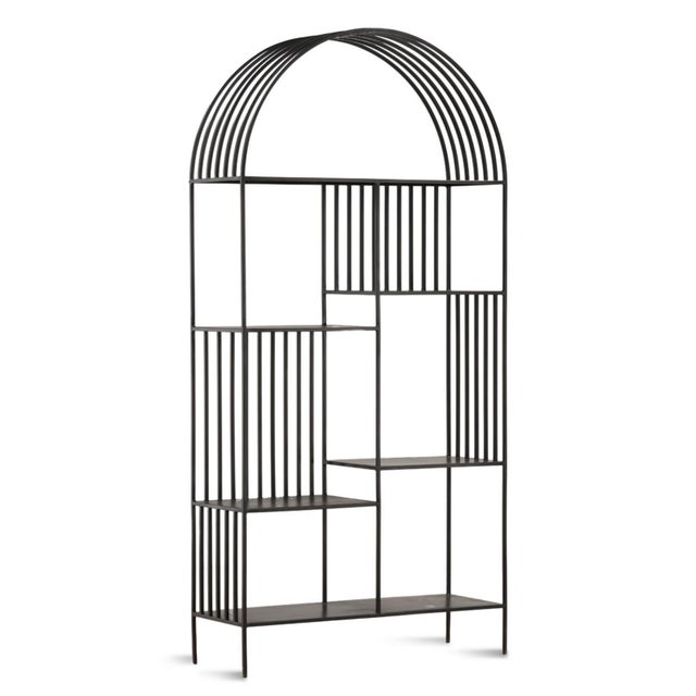 Stylish modern arched display shelf / book case crafted from black gunmetal finish iron. Uniquely designed with open...