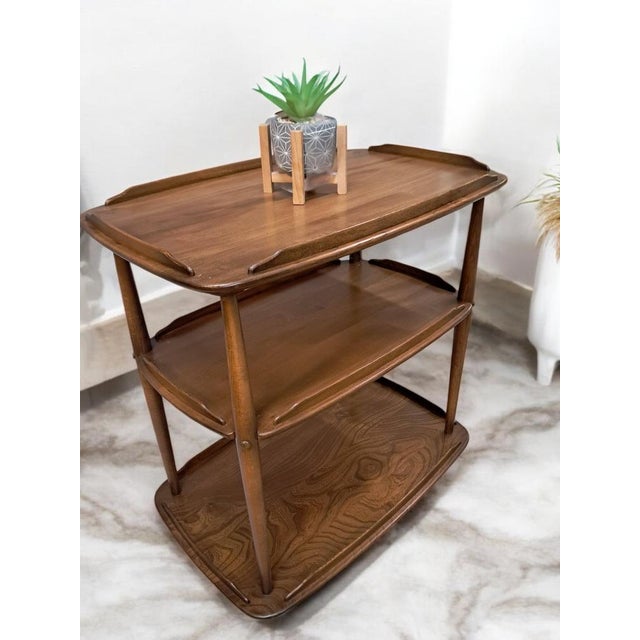 Vintage mid-century modern ercol drinks trolley by lucian ercolani 1960's in golden dawn - custom cut glass tops for...