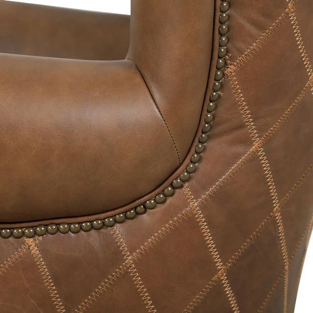 2020s Pasargad Home Harrison Top Grain Leather Wing Chair, Brown For Sale - Image 5 of 10