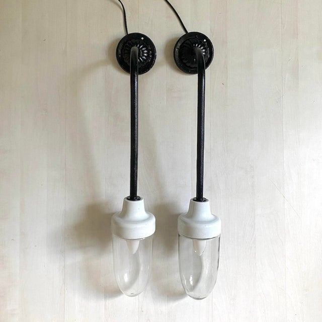 Art Deco Wall Sconces in Cast Iron with Glass and Ceramic, 1930s, Set of 2 For Sale - Image 4 of 12