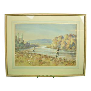 Mid 20th Century Two Anglers on a Riverbed Watercolour & Gouache by Graham Smith