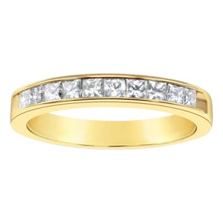 Half Carat Princess Cut Diamond Wedding Band 14k Yellow Gold, Size 9 For Sale