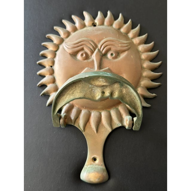 Brass Vintage Bronzed Solid Brass Sun & Moon Face Door Knocker 6.5x8.5" Heavy-Duty For Sale - Image 8 of 12