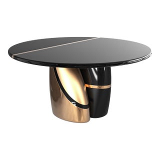"Populaire" Round Table With Bronze and Stainless Steel, Handmade For Sale