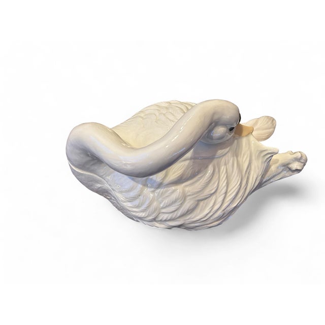 Embrace the charm of mid-century sophistication with this large ceramic swan tureen, reminiscent of the grace and elegance...