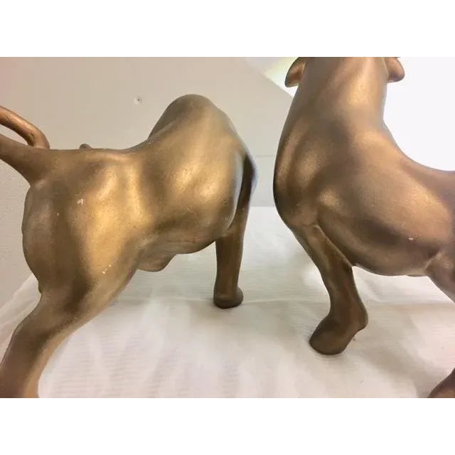 Vintage Ceramic Gold Metallic Bulls - A Pair For Sale - Image 4 of 6