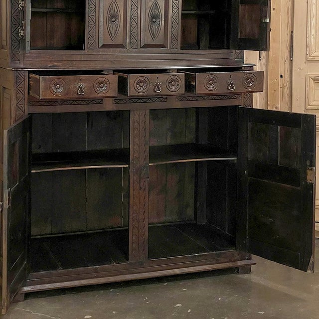 Coffee 18th Century English Renaissance Two-Tiered Oak Cabinet For Sale - Image 8 of 18