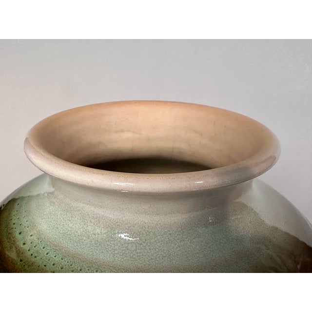 Sculptural Celadon and Iron Oxide Glazed Ceramic Art Vase by Martha Katzer for Karlsruher Majolika, Germany, 1940s For Sale - Image 4 of 15