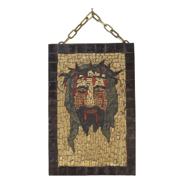 Vintage Brutalist Folk Art Mosaic Wall Tile, 1970s For Sale