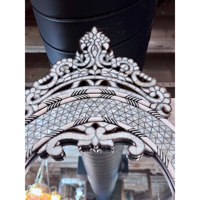 1990s Mother of Pearl Inlaid Oval Shape Moorish Style Mirror For Sale - Image 4 of 5