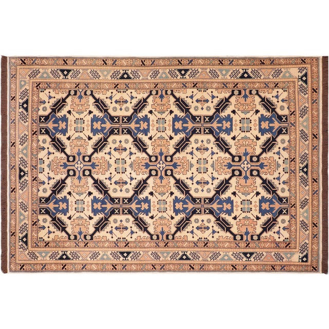 Bohemian Kargahi 1980's Beige/Blue Wool Rug - 5'6'' X 9'2'' For Sale - Image 9 of 10