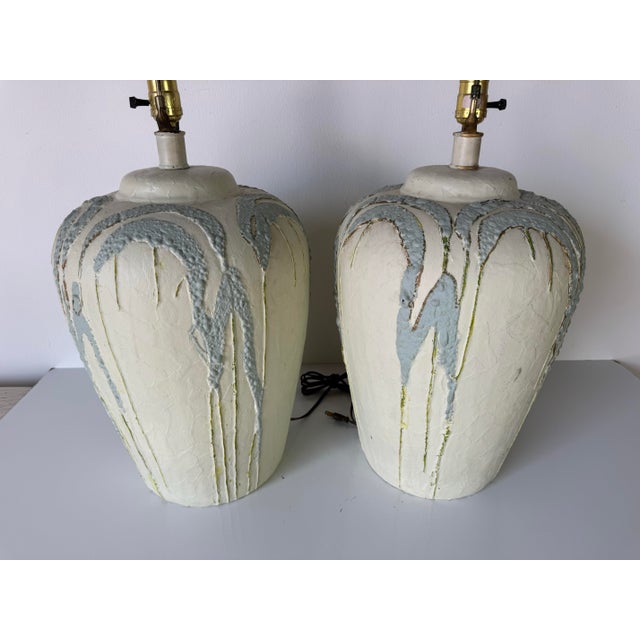 1980’s Vintage Hand-Painted Ceramic Table Lamps – A Pair For Sale - Image 9 of 12