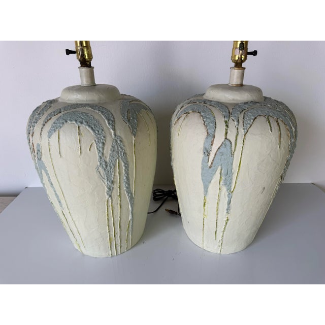 1980’s Vintage Hand-Painted Ceramic Table Lamps – A Pair/ Sold For Sale - Image 9 of 12