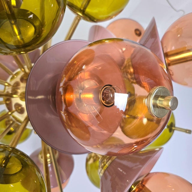 1990s Mid Century Modern Glass and Brass Sputnik Chandelier, Italy For Sale - Image 10 of 13