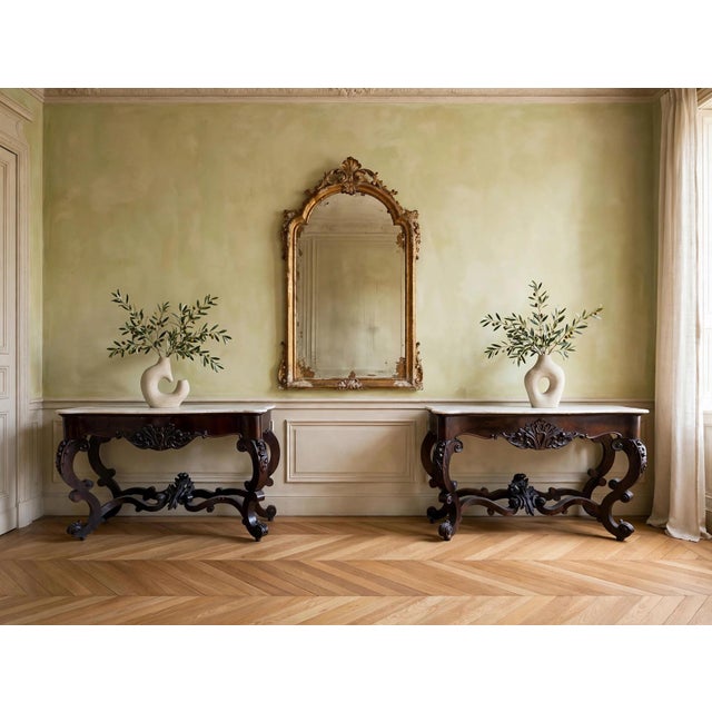 20th Century Louis Philippe Console Tables with White Marble Tops, 1890s, Set of 2 For Sale - Image 12 of 12