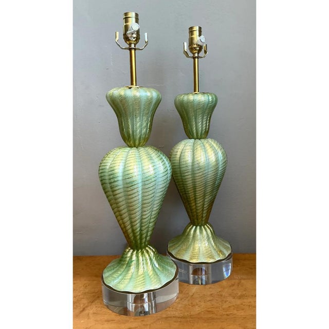 Vintage Italian Murano Glass Lamps With Lucite Plinths For Sale - Image 13 of 13