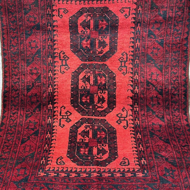 Vintage Red Afghan Bokhara Tribal Hand-Knotted Wool Rug - 4' X 6'5" For Sale - Image 6 of 9
