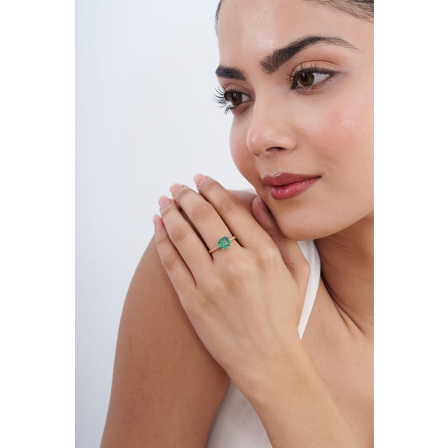 1.63ct Square Cut Zambian Emerald Diamond 14k Gold Victorian Engagement Ring Size 6.5 For Sale - Image 11 of 18
