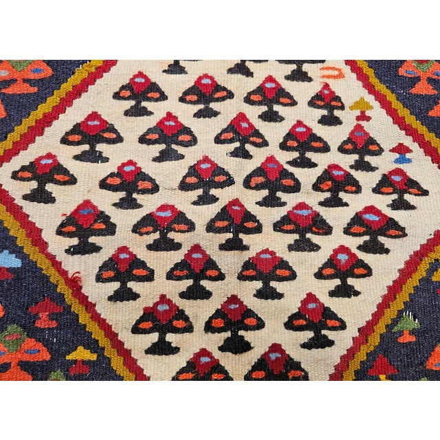 Vintage Persian Senneh Kilim, Flat-Woven Wool Rug, Paisley Pattern, Ivory & Black, 3x6 For Sale - Image 12 of 15