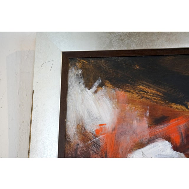 "Figures Before Barn" by John Pimlott, C. 1950, Framed Oil on Masonite in Elegant Silver Frame For Sale In San Antonio - Image 6 of 6