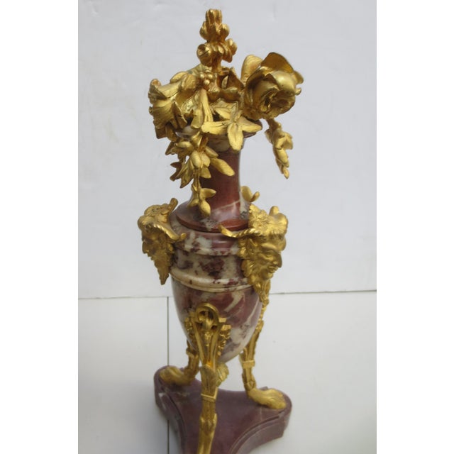 Pair of Gilt Bronze and Marble Garniture For Sale - Image 4 of 9