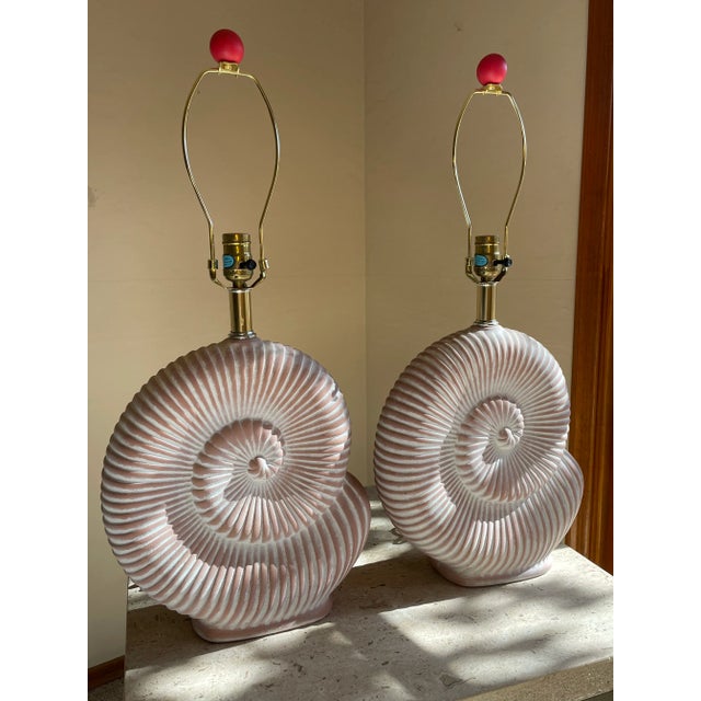 Pair of 1970s Mid Century Nautilus Shell Pottery Lamps Made in France in the Style of Jean Charles Moreux For Sale - Image 10 of 12