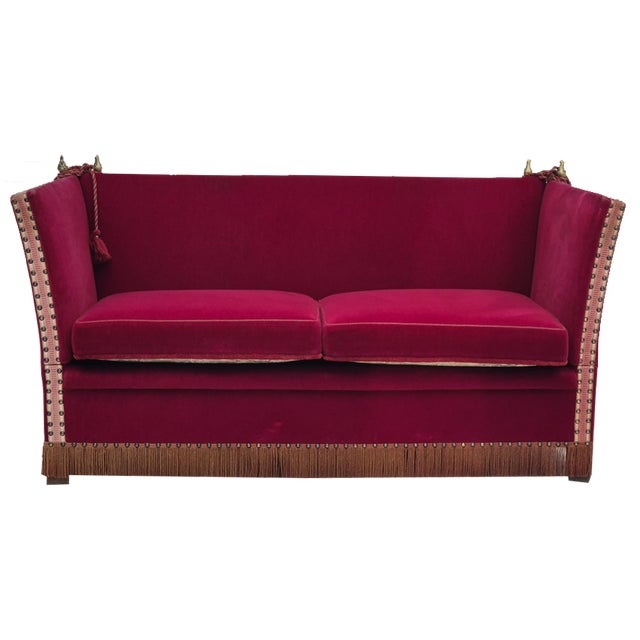 Danish Velour 2 Seater Drop Arm Sofa, 1960s For Sale