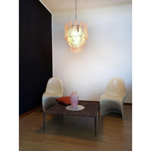 Mid-Century Modern Vintage Italian Murano Chandelier with 41 Pink Glass Petals Drop, 1990s For Sale - Image 3 of 18