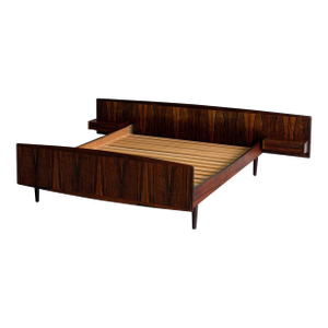 Vintage Danish Rosewood Bed Frame With Floating Nightstands Mid Century Modern 1960s