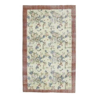 Vintage Turkish Oushak Handmade Wool Cotton Beige Area Rug For Sale