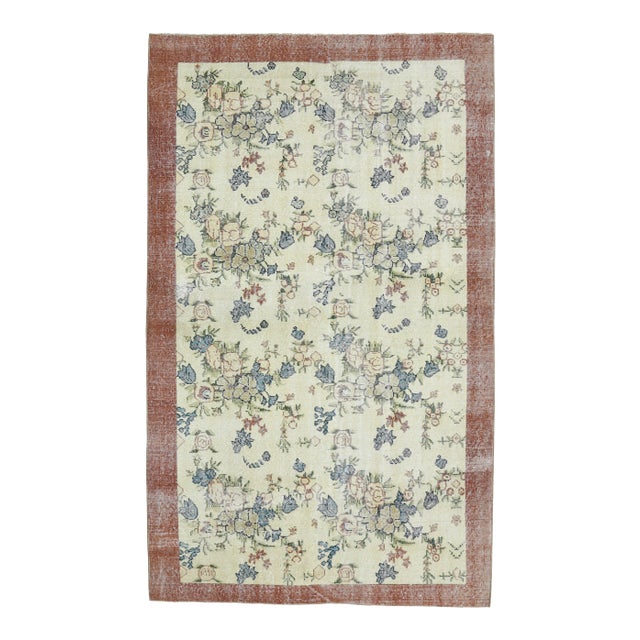 Vintage Turkish Oushak Handmade Wool Cotton Beige Area Rug For Sale
