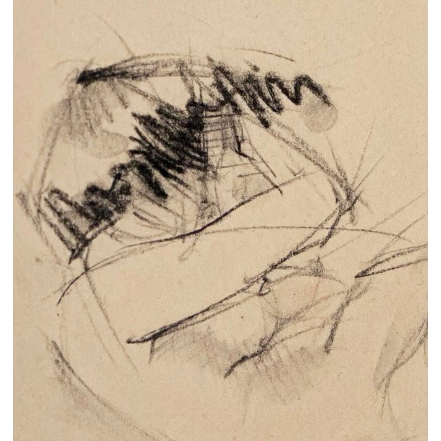 Fantastic mid-century abstract figure drawing with expressionistic strokes. Charcoal on ochre paper with acid free mat and...