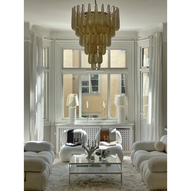 Glass Murano Glass Chandelier Large Size with Drop Prisms in Amber For Sale - Image 7 of 7